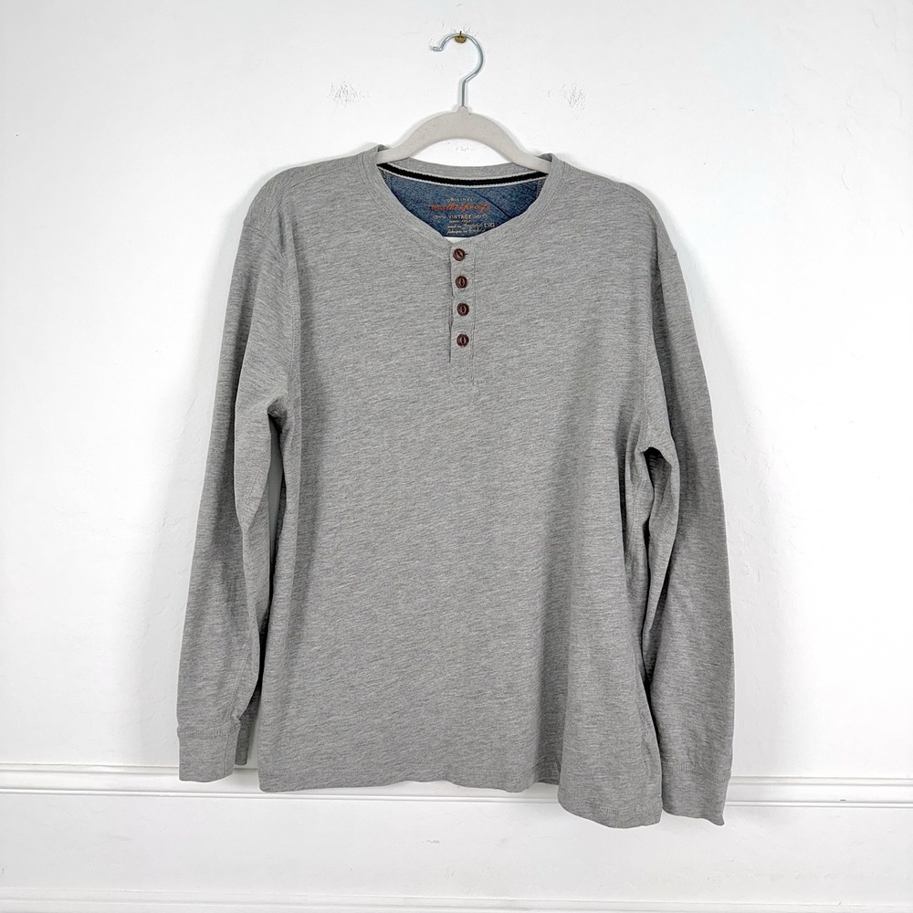 Weatherproof Mens Gray Long Sleeve Henley Shirt Vintage‎ Original Size L